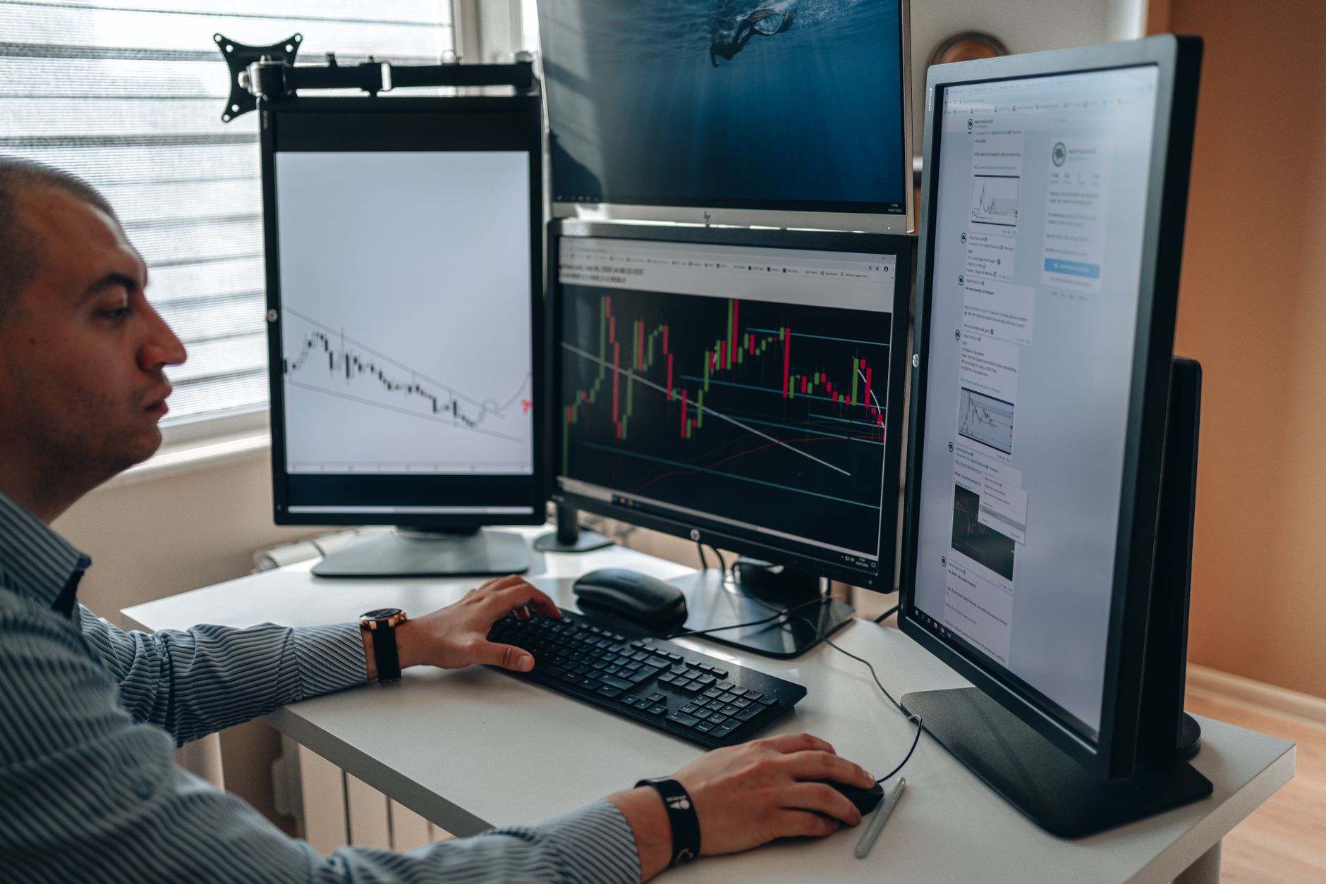 stock market graph on computer screen busy trader