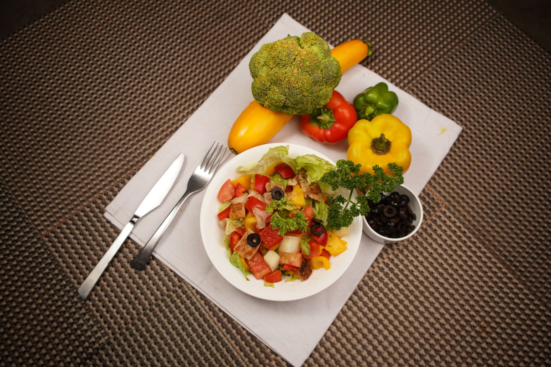 colorful healthy meal bowl overhead shot