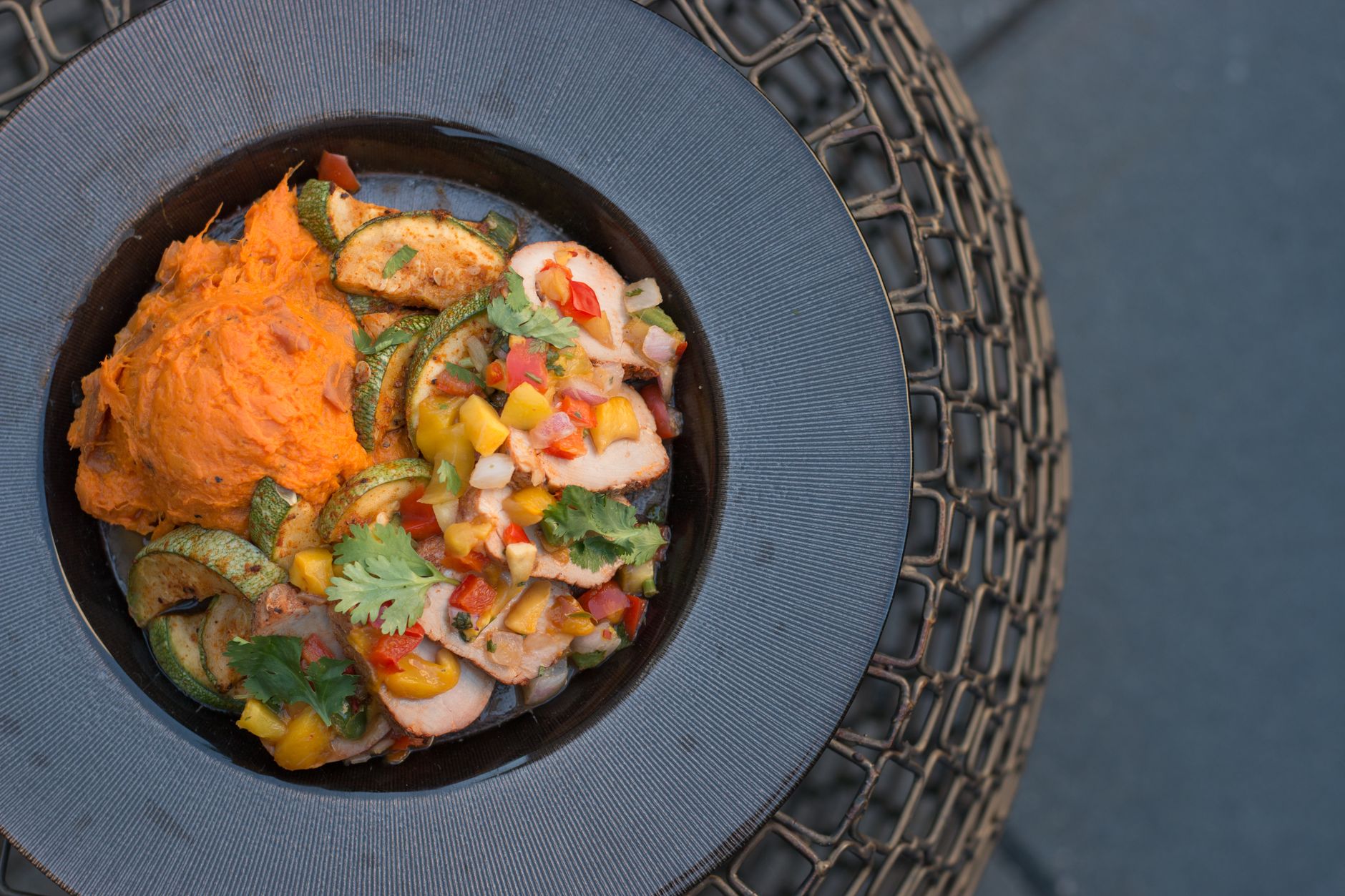 colorful healthy meal bowl overhead shot
