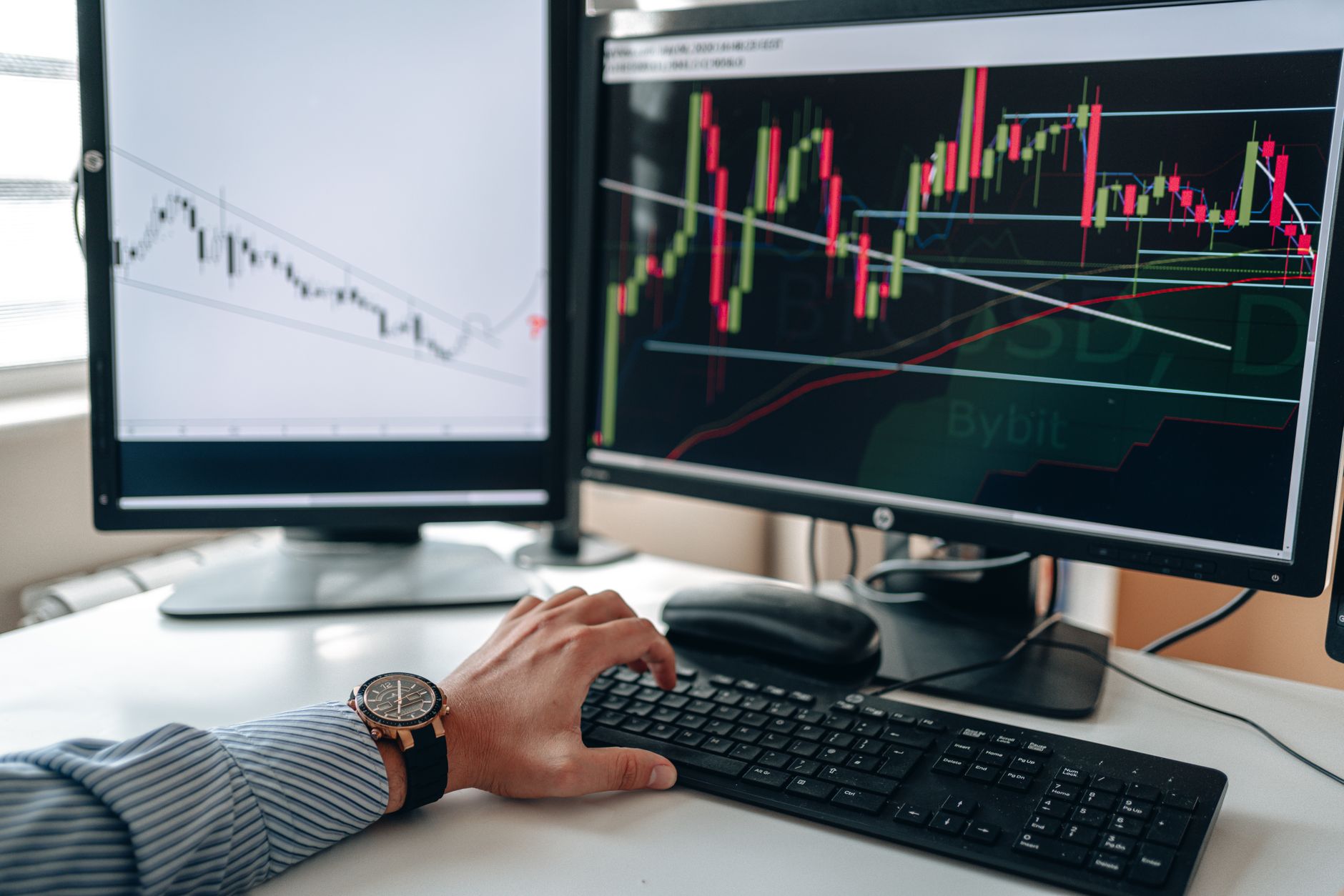 stock market graph on computer screen trader