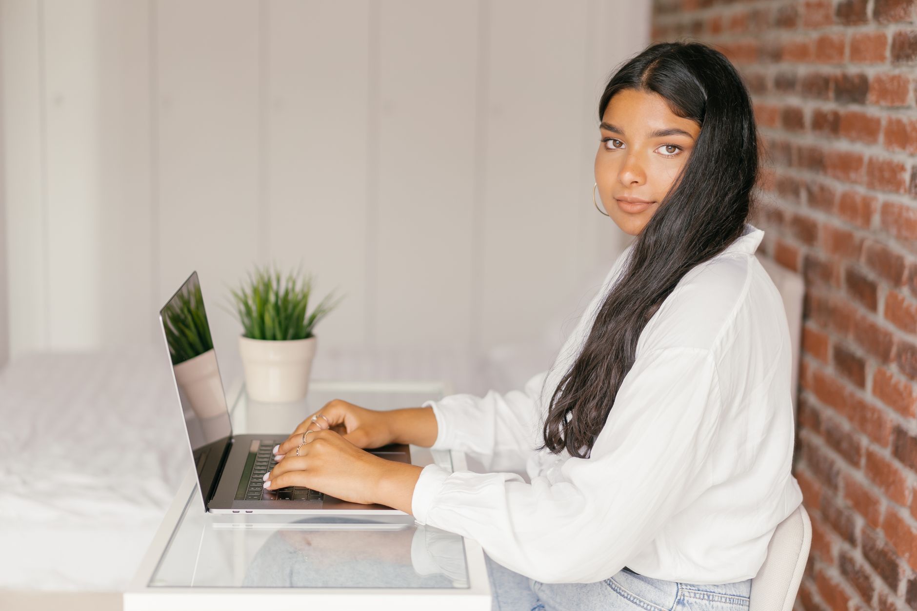 woman working from home office desk