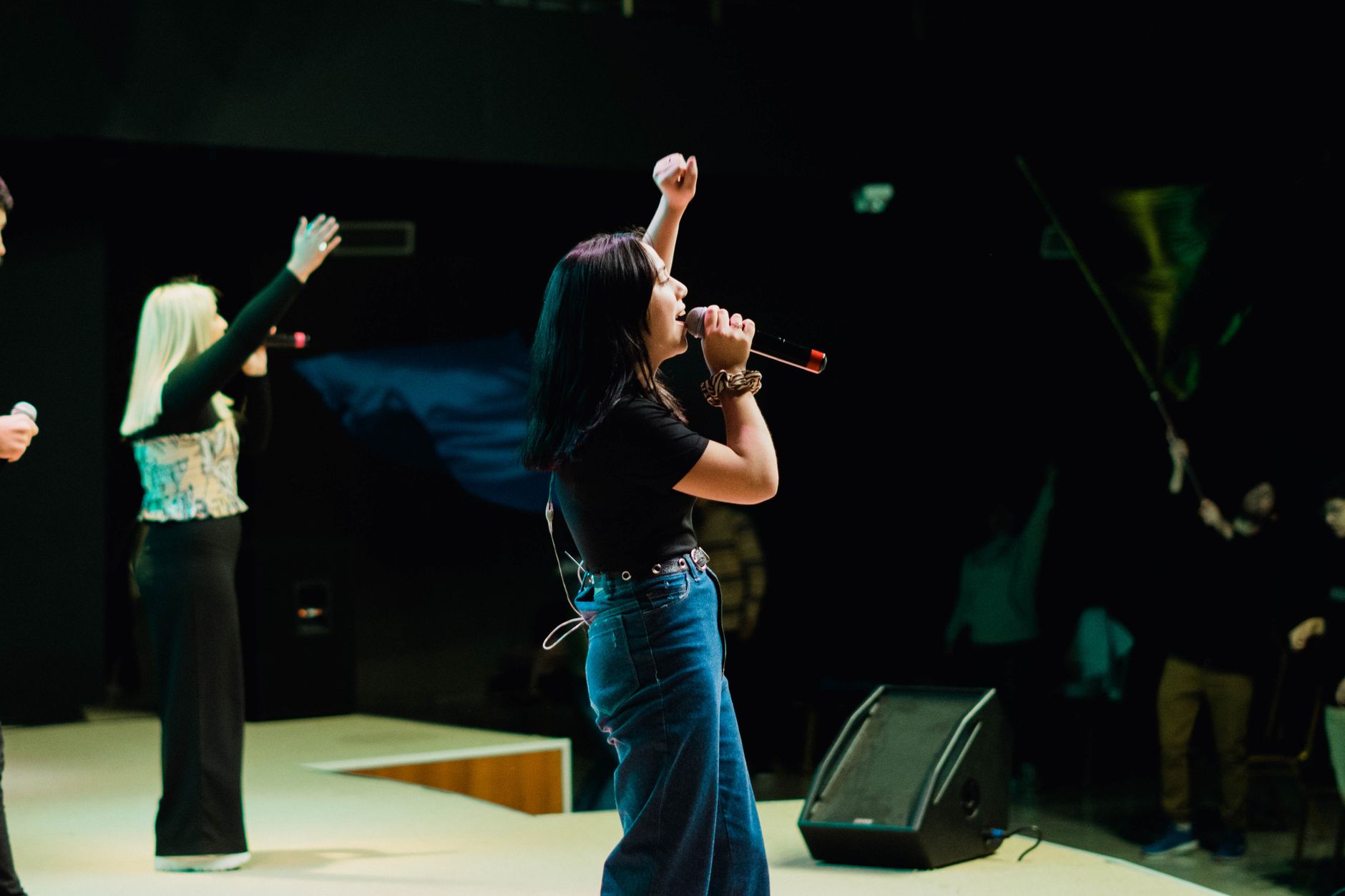 singer performing on brightly lit stage concert