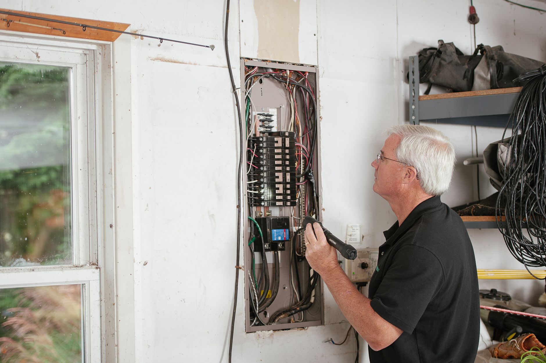 electrician hands connecting wires in fuse box