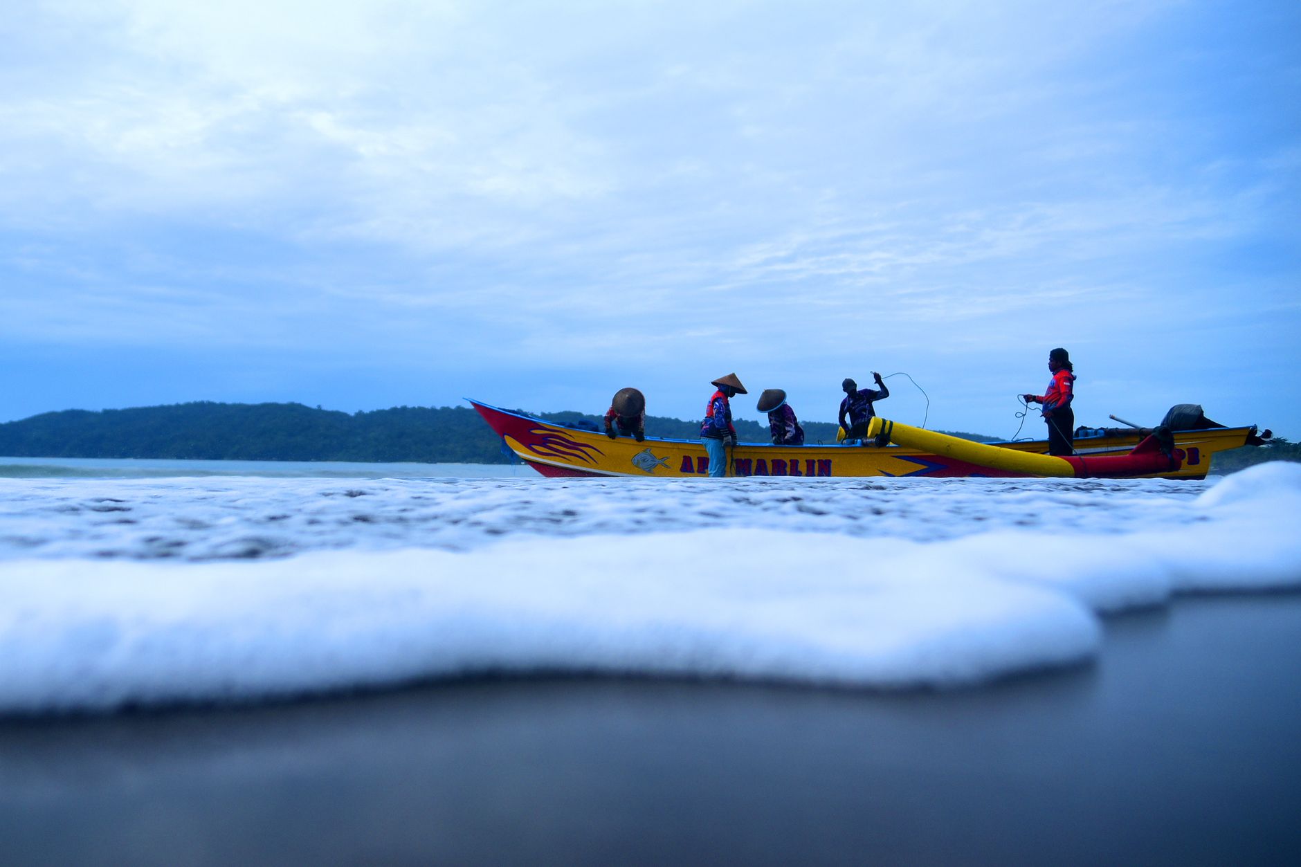 Indonesian marine soldiers training on beach