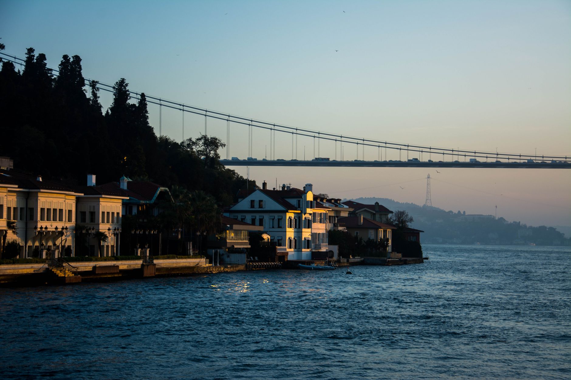 Istanbul cityscape at sunset with Bosphorus bridge