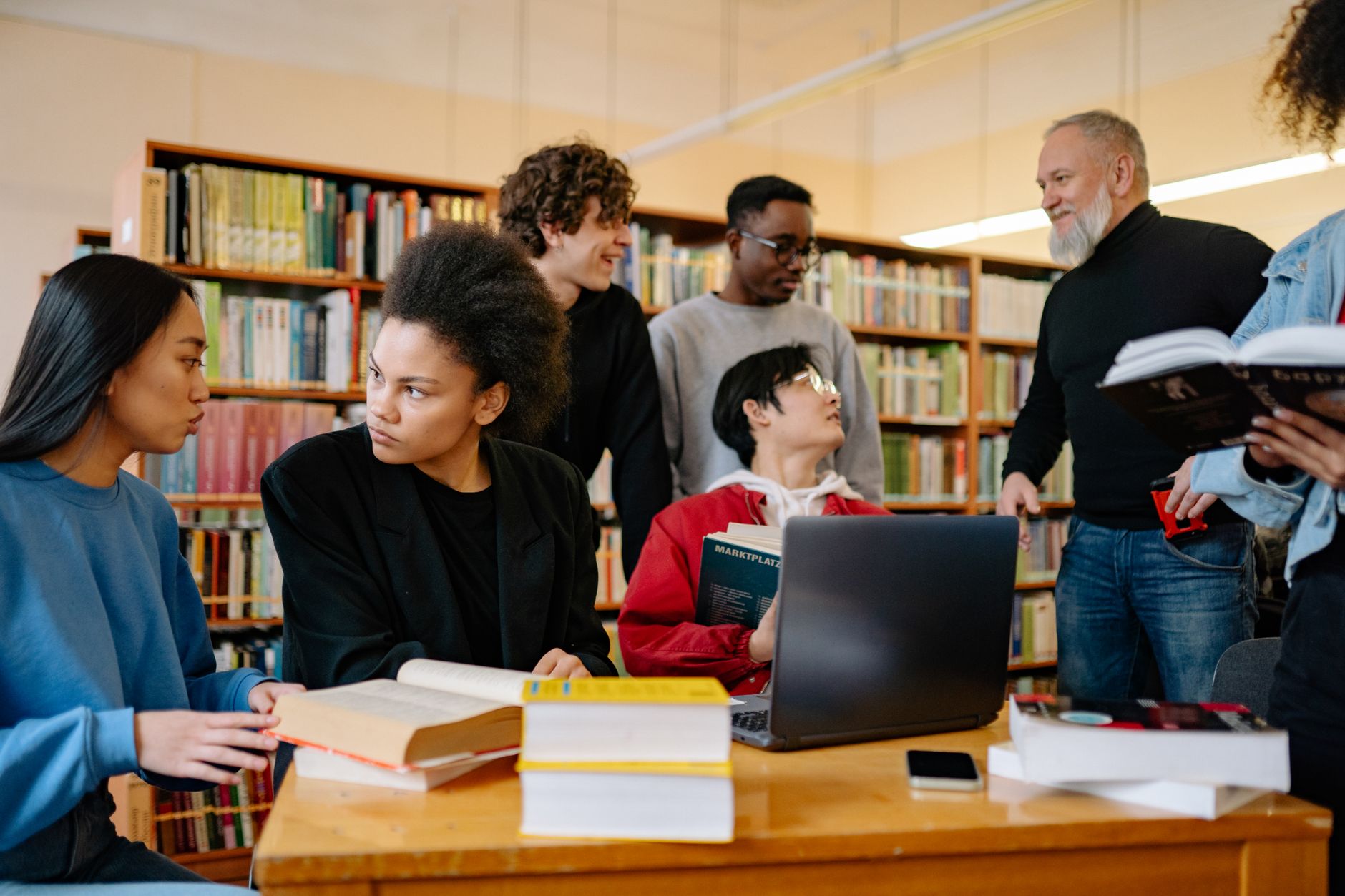 students studying in library