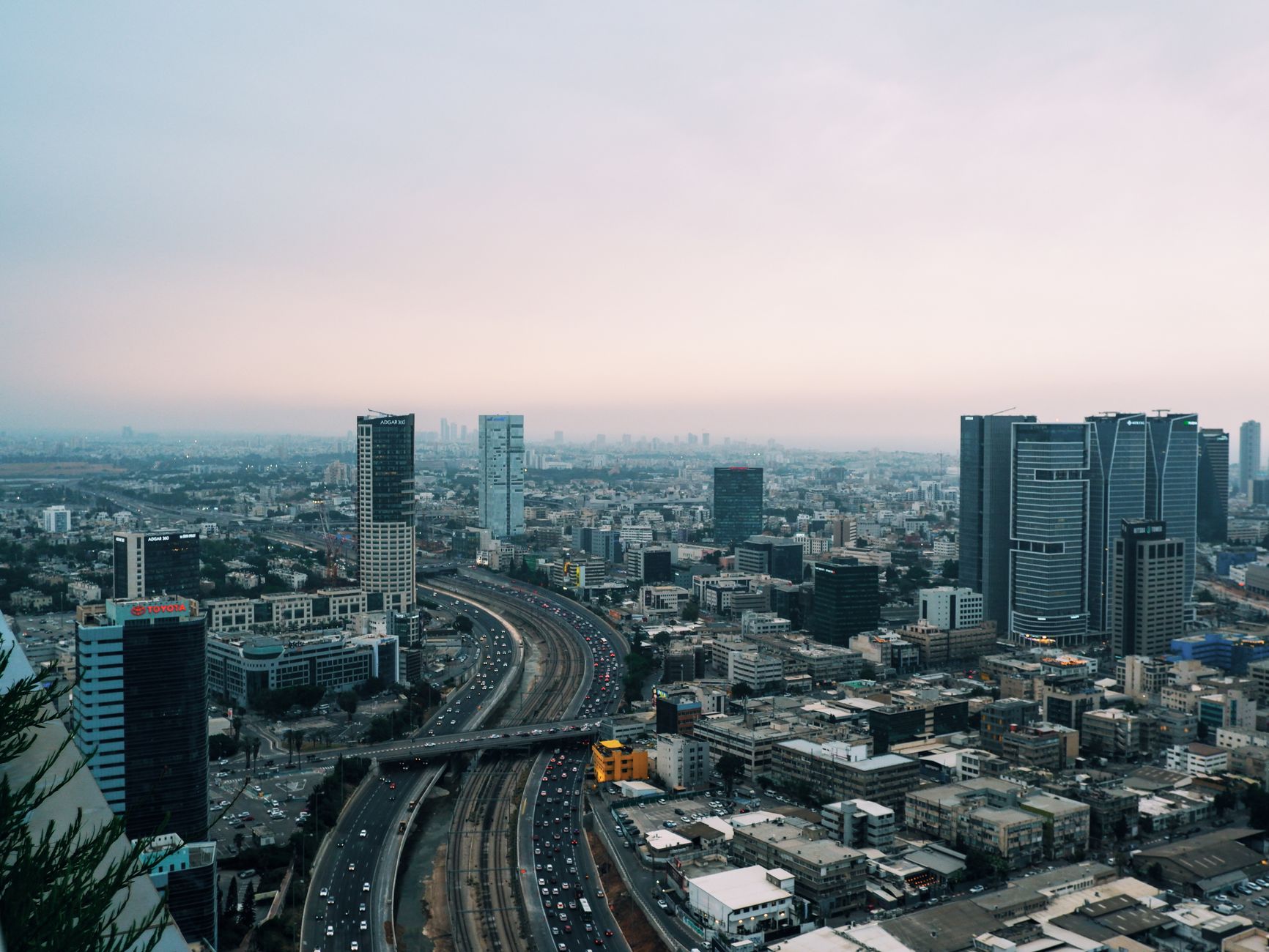 Teheran cityscape at dusk with traffic