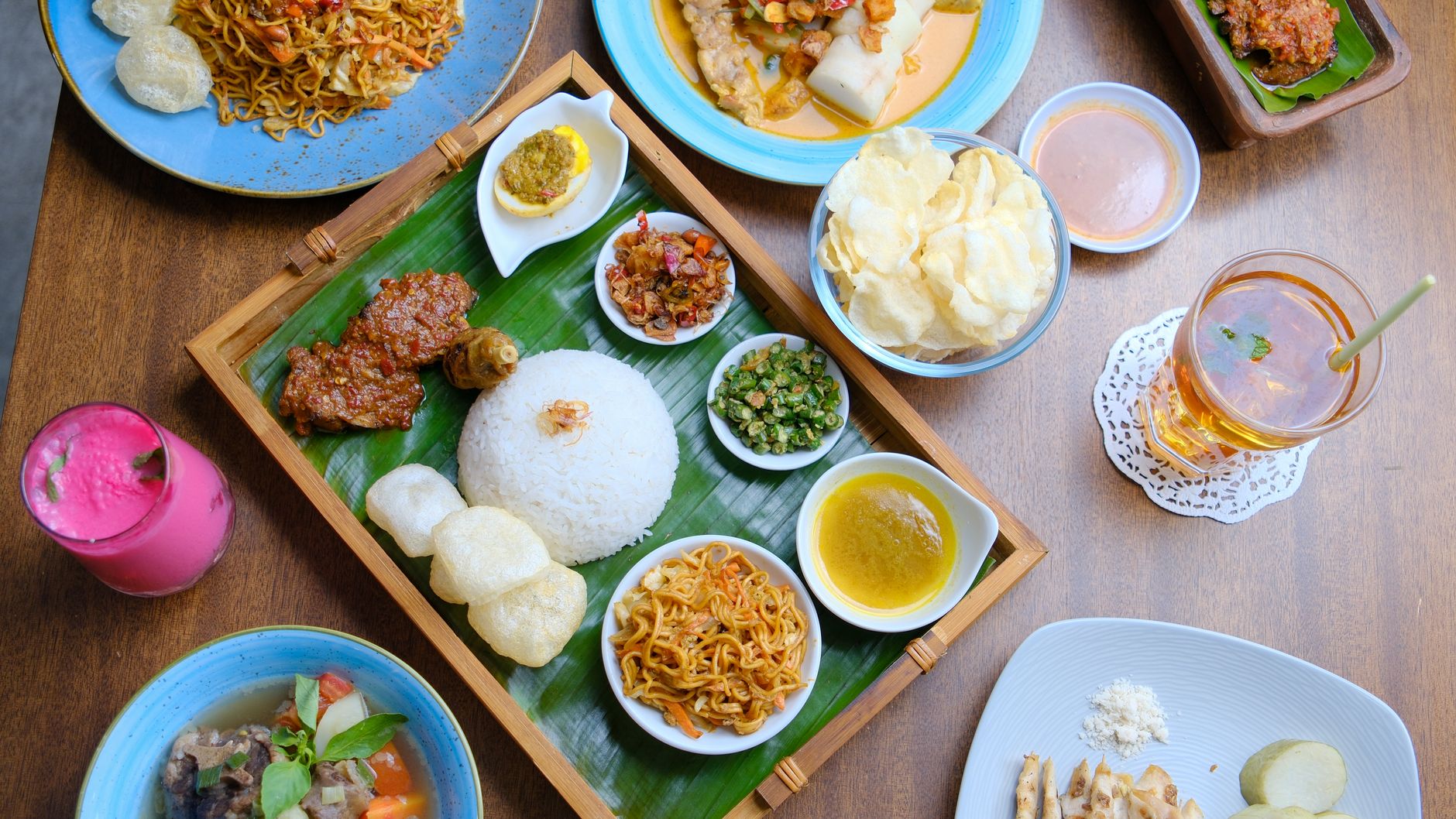 colorful healthy Indonesian warteg food spread
